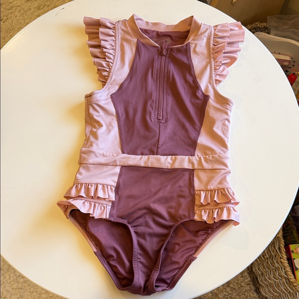 Joyfolie Pink and Mauve Ruffle One-Piece Swimsuit